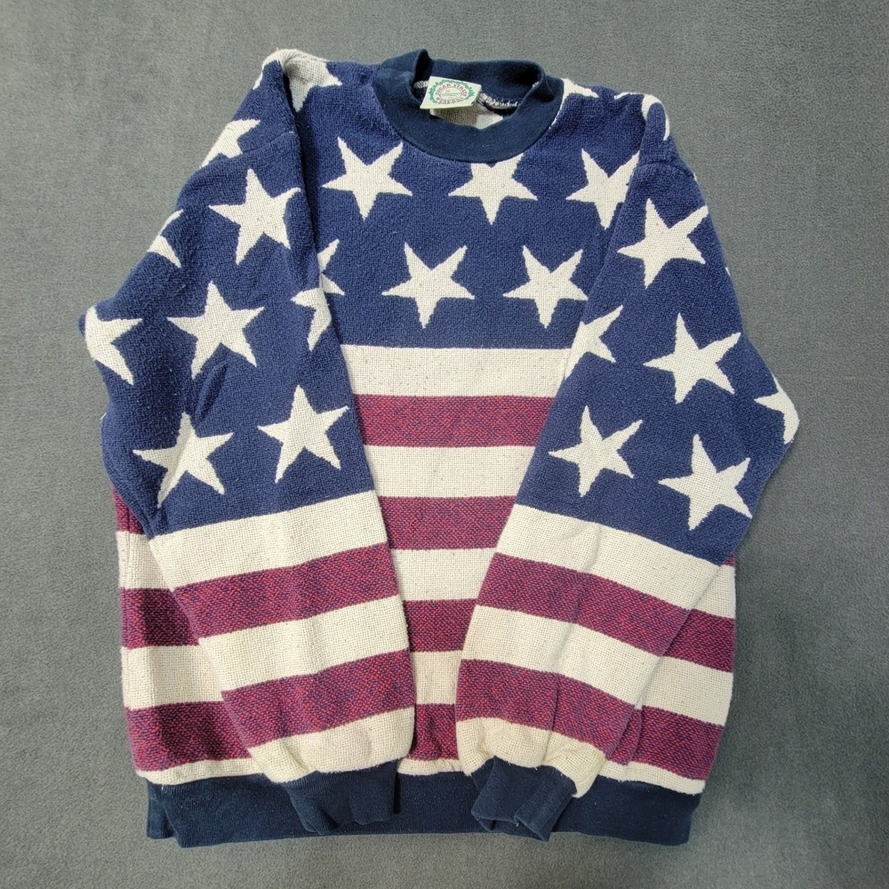 VTG Sugar Street Weaver AOP Flag Star and Stripes Knit USA Made Sweater Onesize